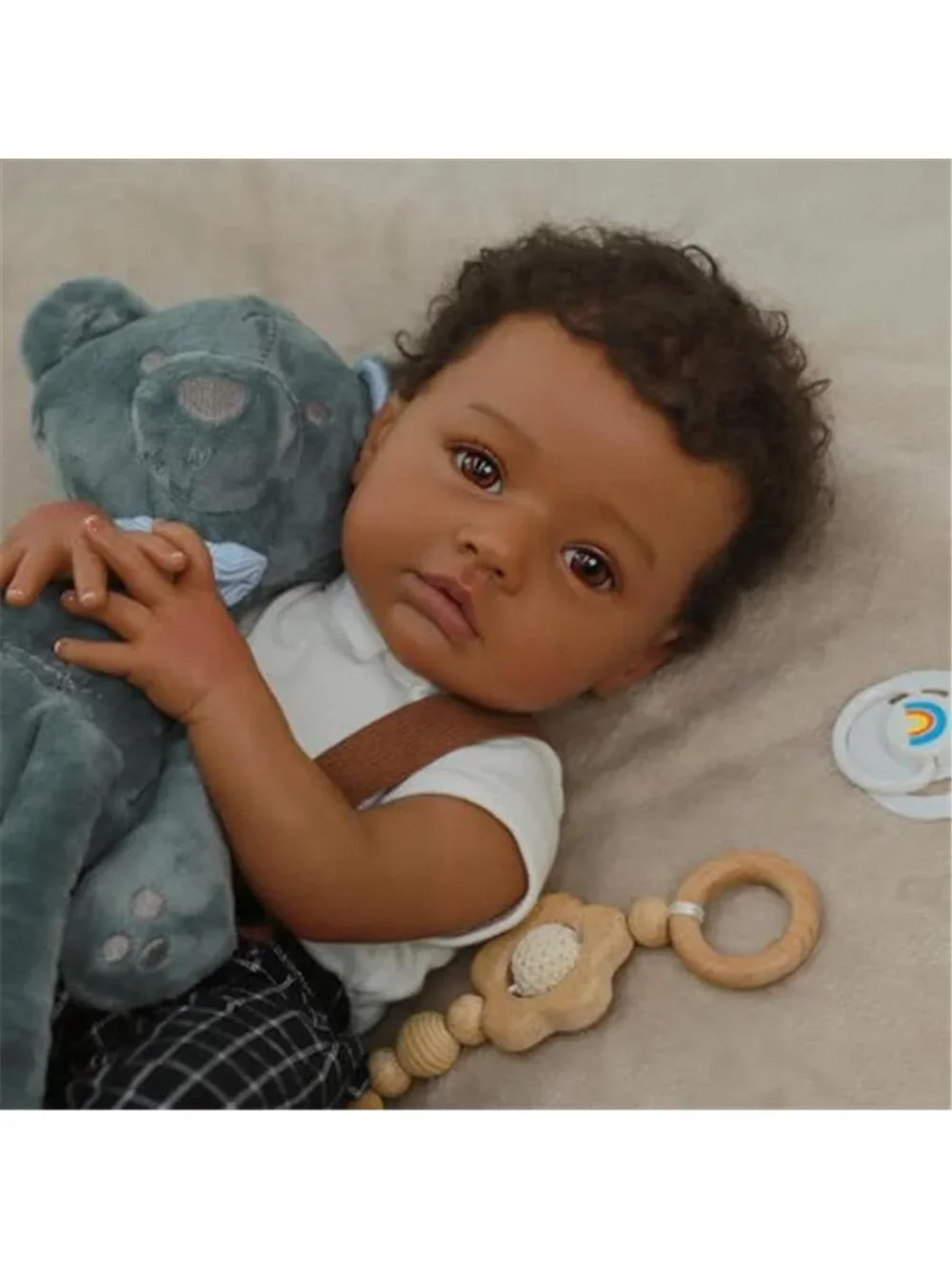 20 Inch Reborn Baby Doll Black Boy Realistic African American Suspender Set Box